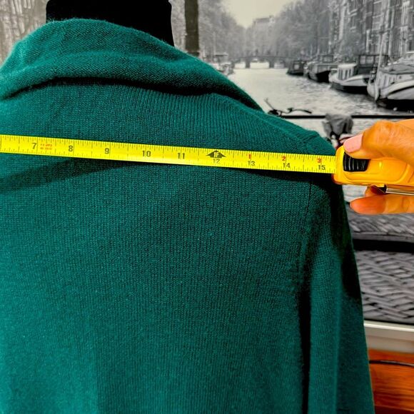 Charter Club Women Cardigan Sweater 2 Ply 100% Cashmere Ruffle Small Long Green - Picture 4 of 8